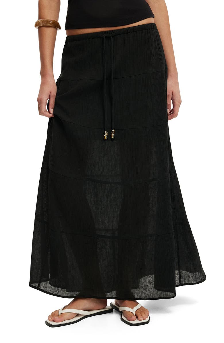 Cotton On Women's Haven Multi Tiered Maxi Skirt, Main, color, Black Texture