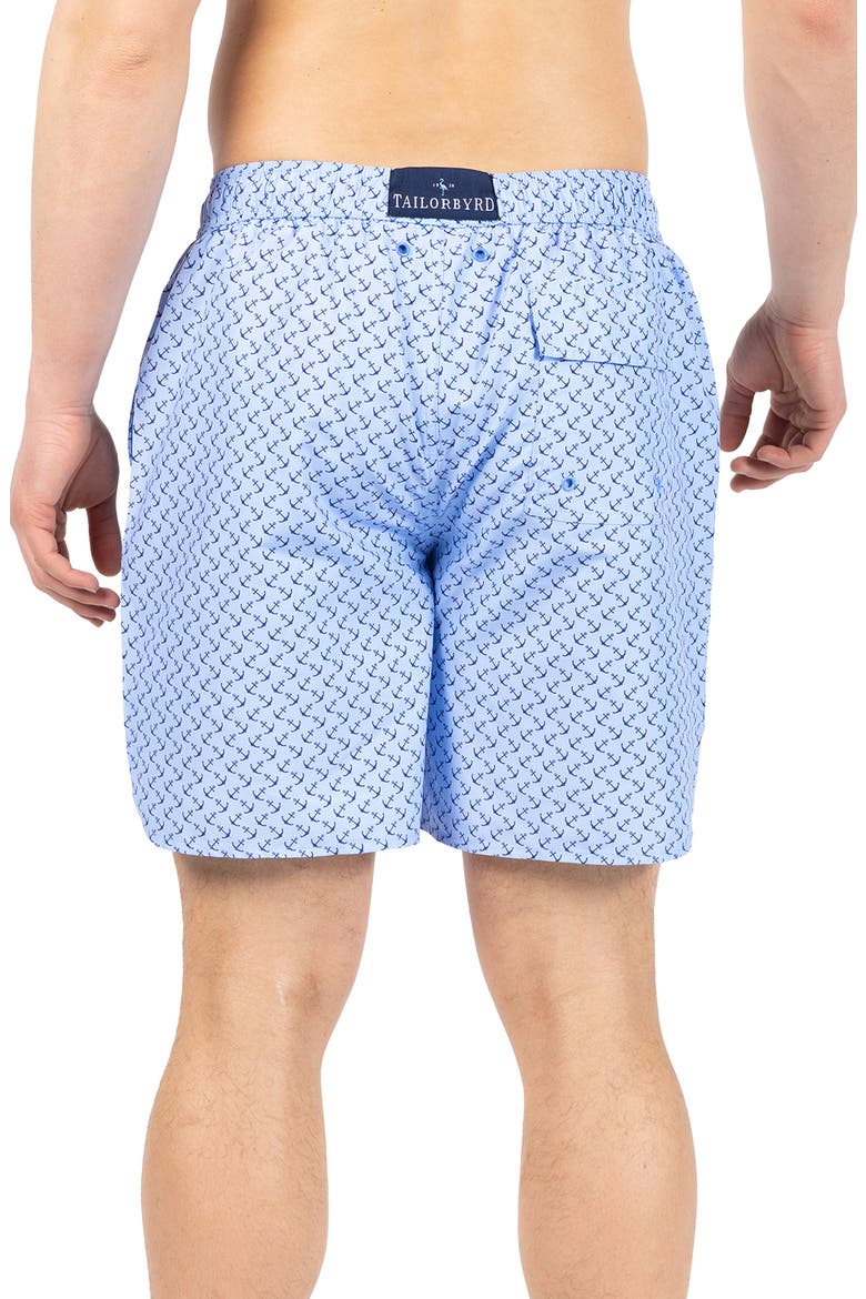 Anchors Print Swim Trunks, Alternate, color, LIGHT BLUE