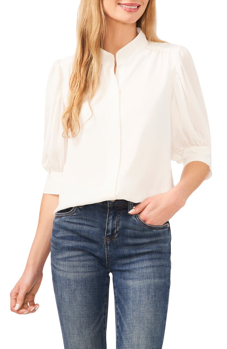 CeCe Puff Sleeve Button-Up Shirt, Main, color, New Ivory
