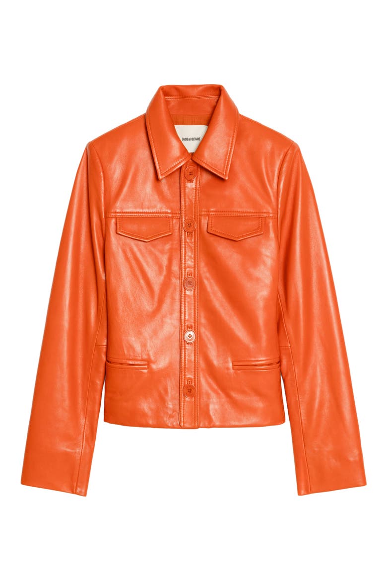 Liam Leather Jacket, Alternate, color, TANGERINE