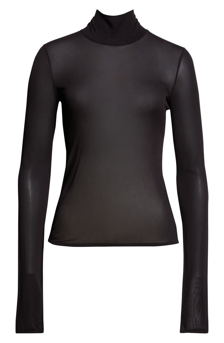 Jil Sander Semisheer Fitted Turtleneck Top, Alternate, color, Black