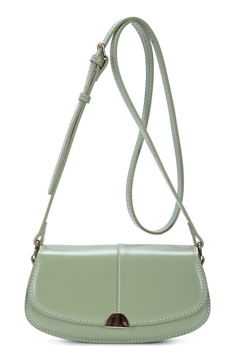 Flap Front Faux Leather Crossbody Bag