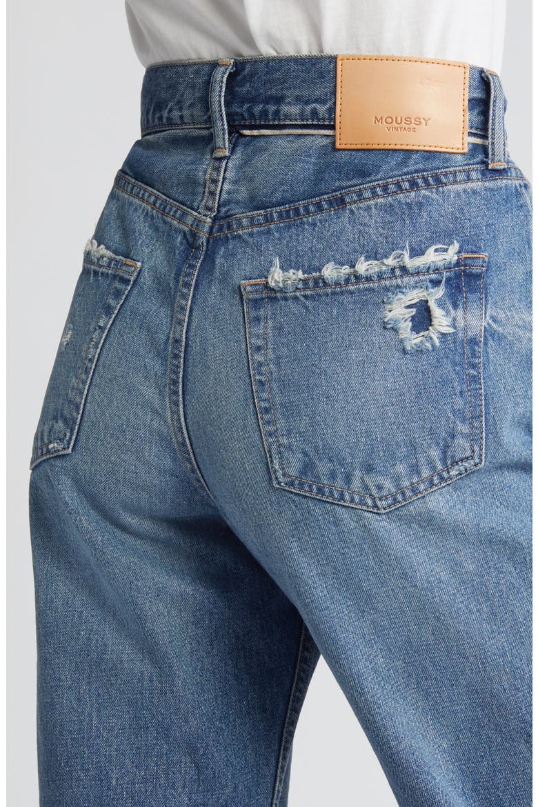 Peccole Frayed High Waist Ankle Relaxed Straight Leg Jeans, Alternate, color, DARK BLUE