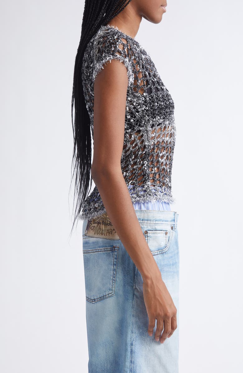 Acne Studios Crochet Crop T-Shirt, Alternate, color, Black
