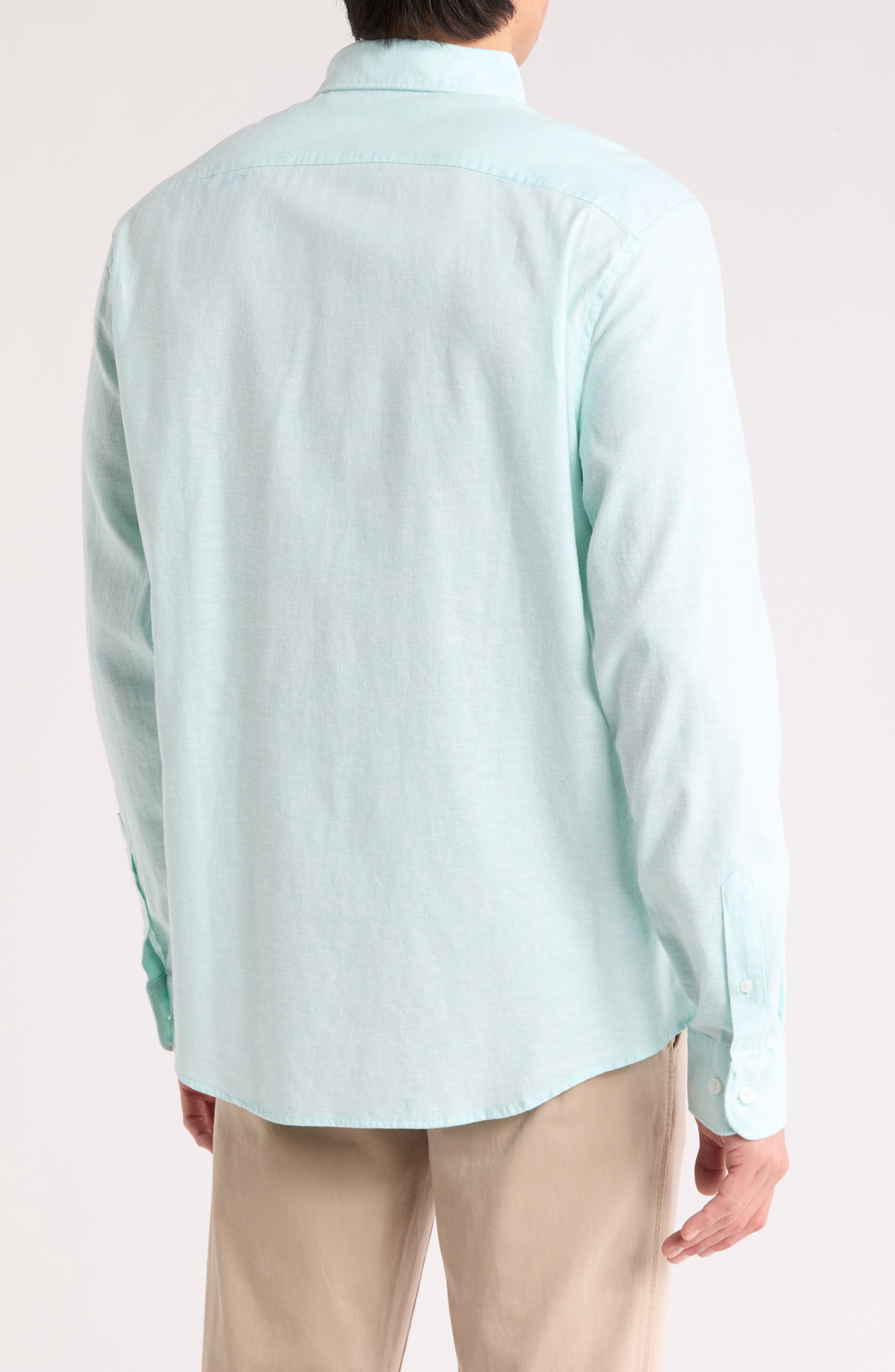 Linen Blend Woven Solid Button-Down Shirt - image 4