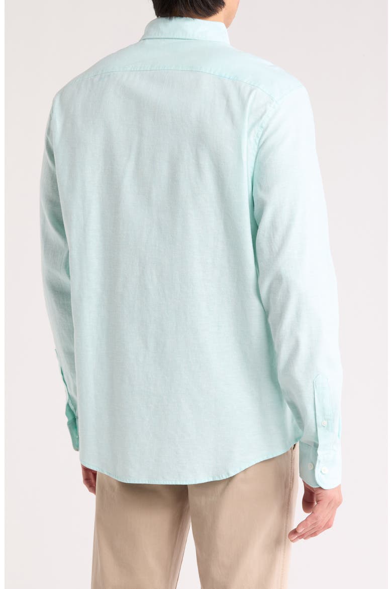 Linen Blend Woven Solid Button-Down Shirt, Alternate, color, BLUE TINT