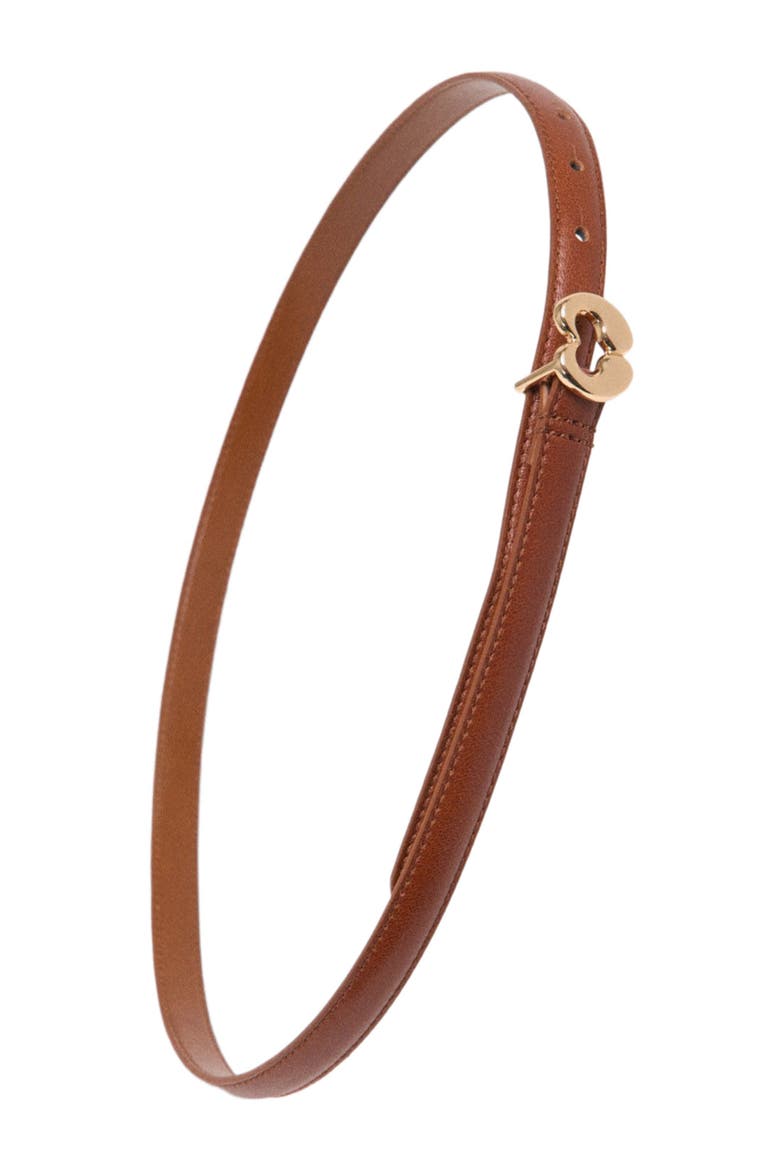Slim smooth leather logo belt, Alternate, color, Tobacco