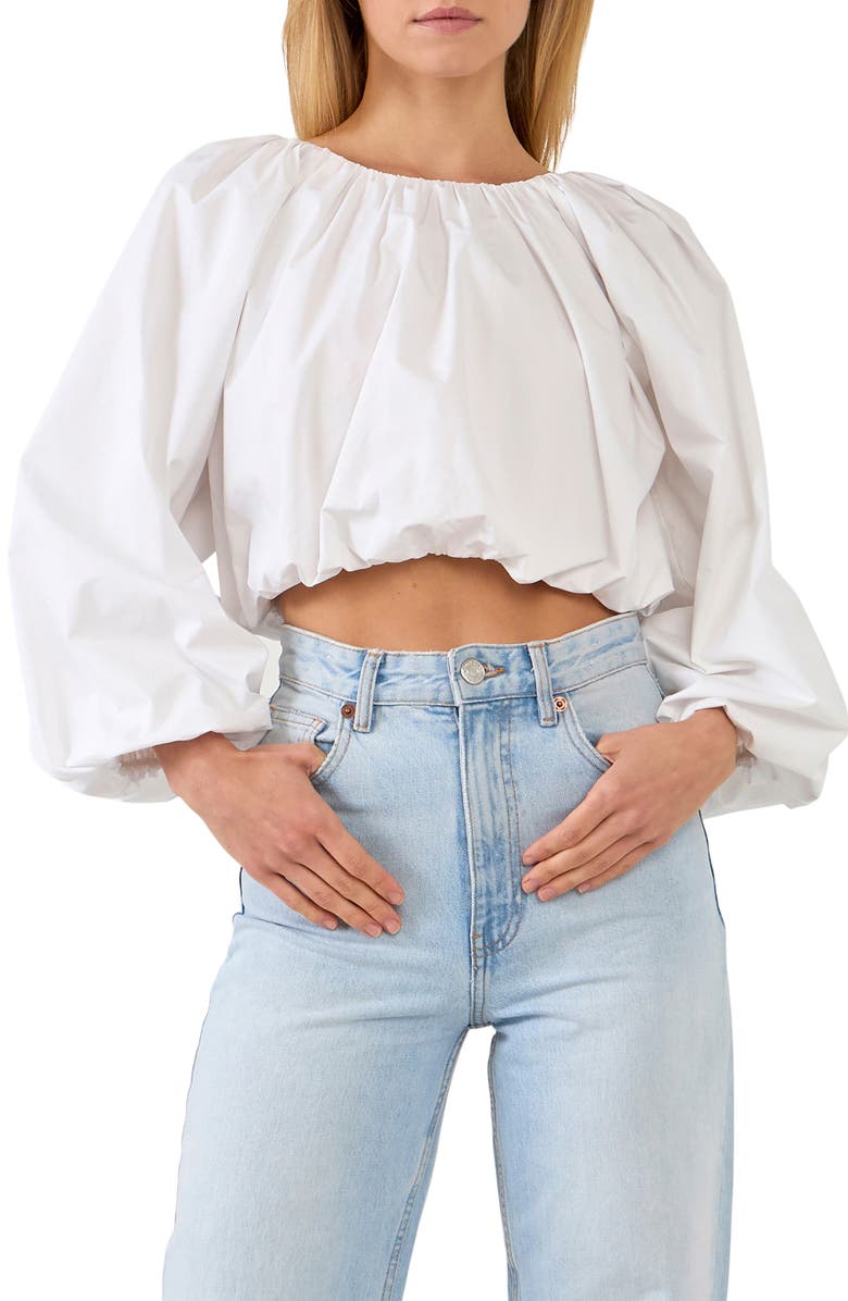 English Factory Crop Blouson Sleeve Top, Main, color, 