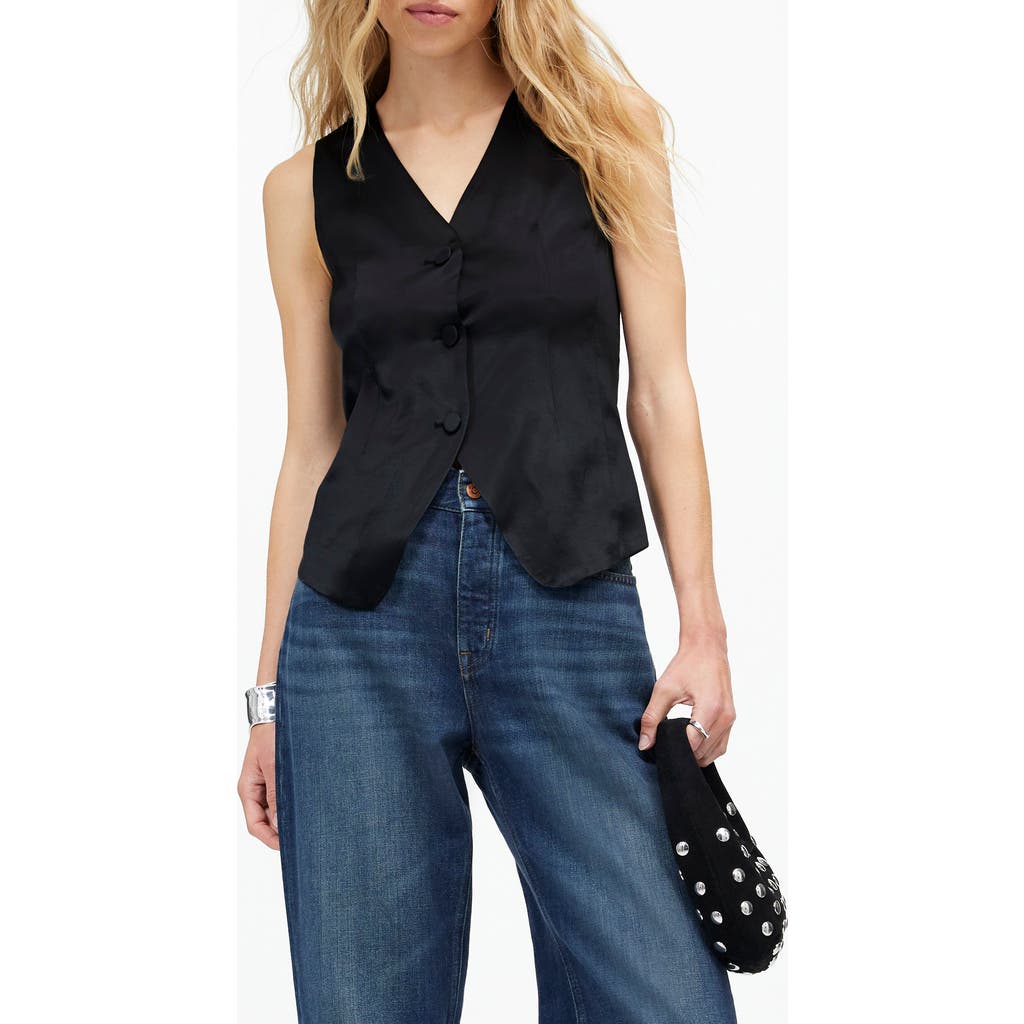 Madewell Button Front Satin Vest Top In Black