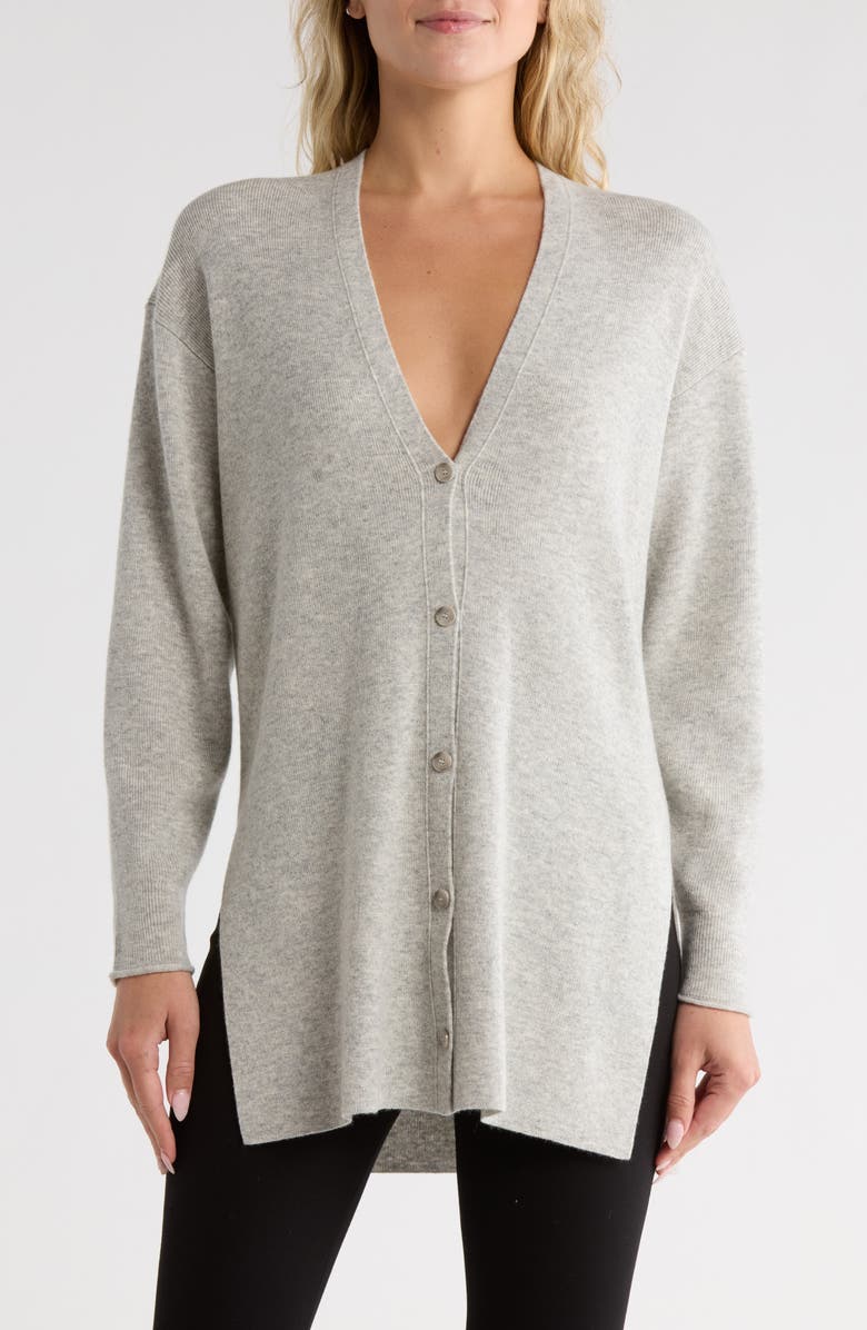 Theory Wool & Cashmere Long Cardigan, Main, color, Light Grey Melange