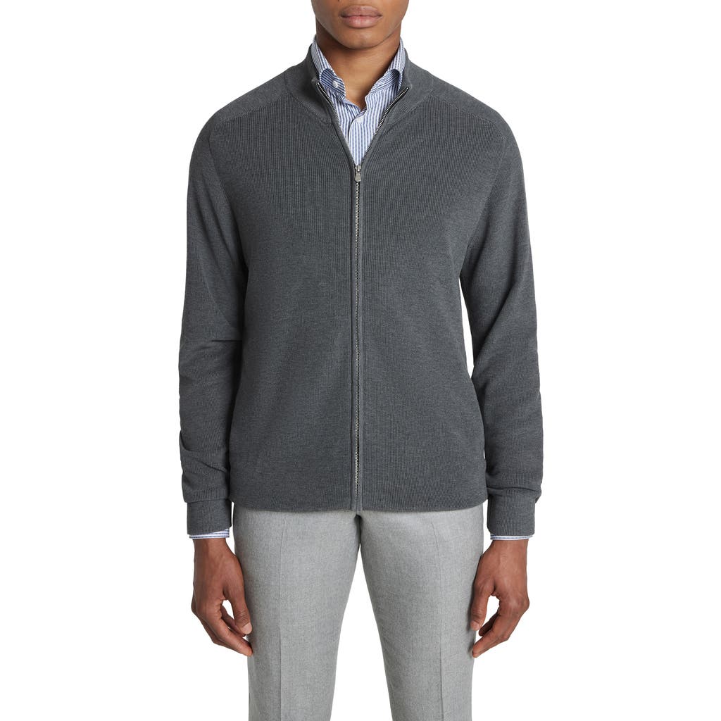 Jack Victor Murray Organic Cotton & Silk Zip Cardigan In Gray