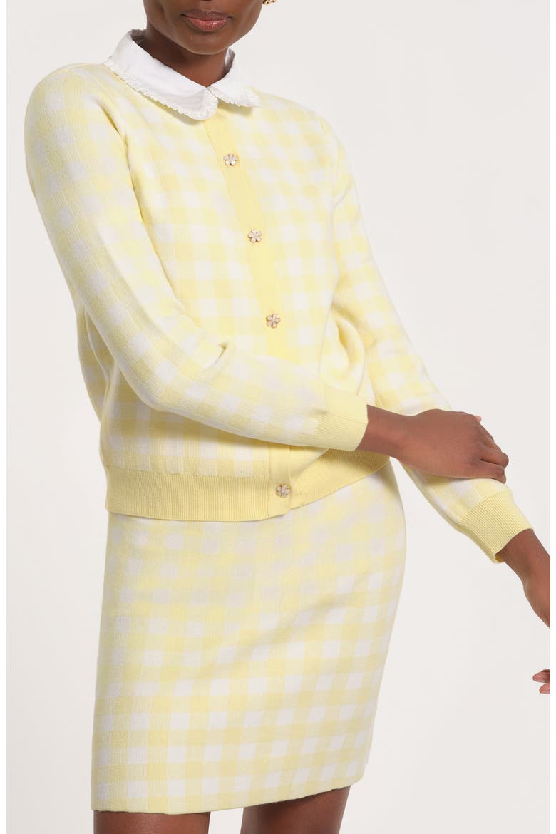 Mixed Media Gingham Cardigan, Main, color, WHITE MULTI