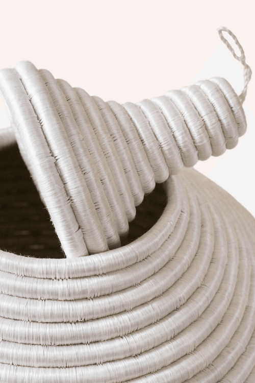 Indego Africa White Sisal Round Lidded Basket