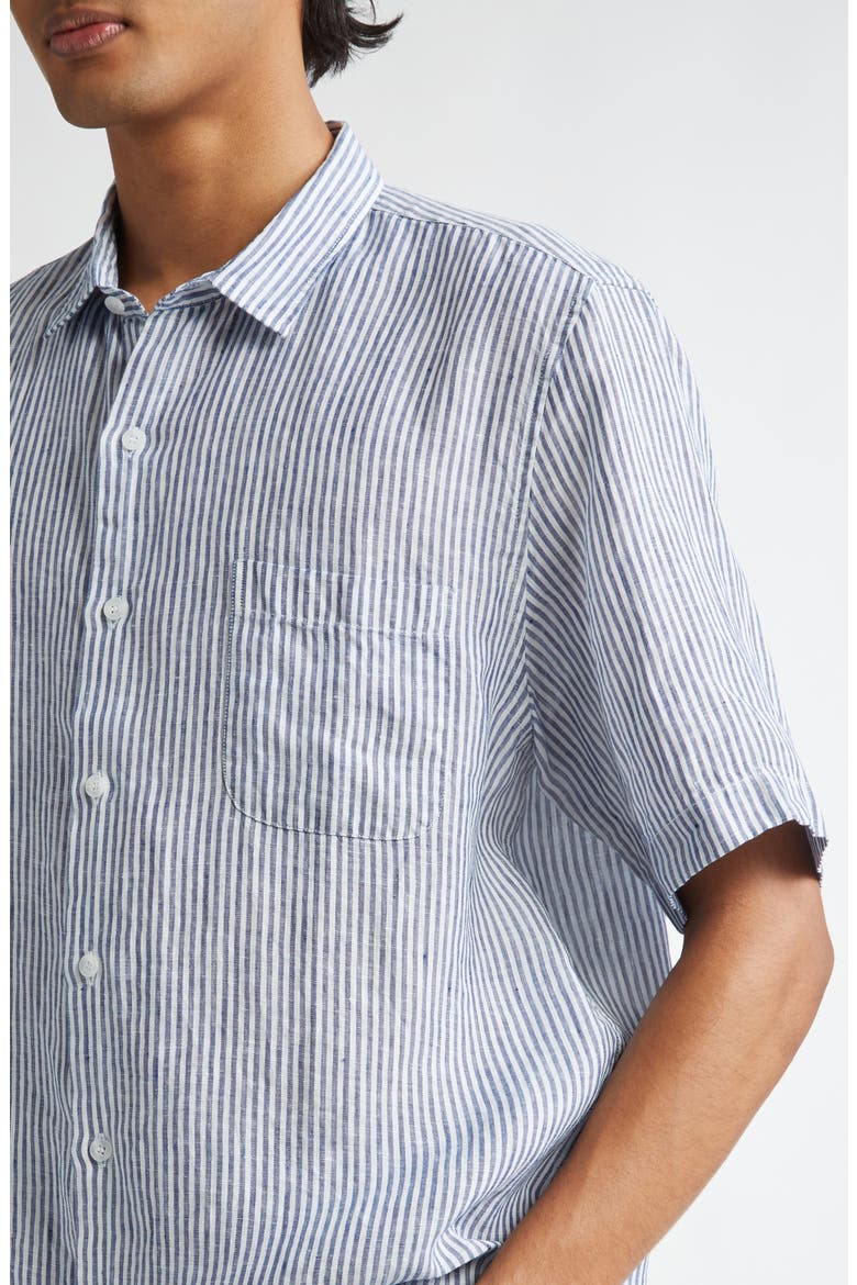 Stripe Short Sleeve Linen Button-Up Shirt, Alternate, color, NAVY/ WHITE LINEN STRIPE