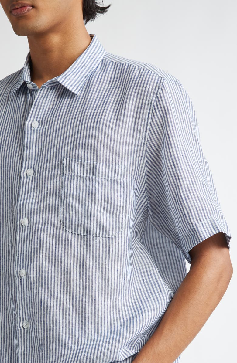 Sunspel Stripe Short Sleeve Linen Button-Up Shirt, Alternate, color, 