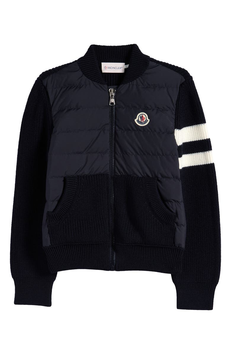 Moncler Kids' Wool Knit & Quilted Down Cardigan, Main, color, 