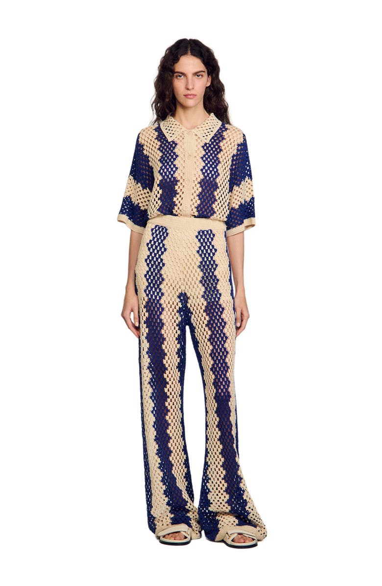 SANDRO Two-tone open weave trousers, Main, color, 