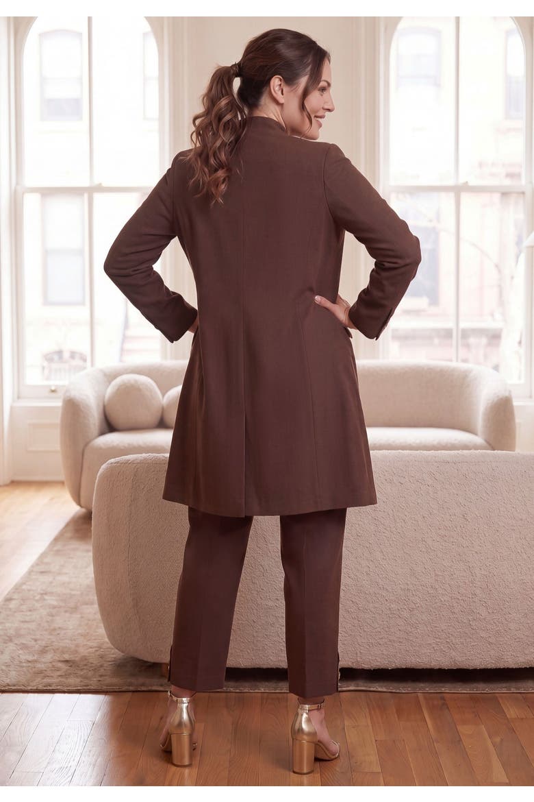 Stretch Crepe Duster Jacket Pantsuit, Alternate, color, RICH BROWN