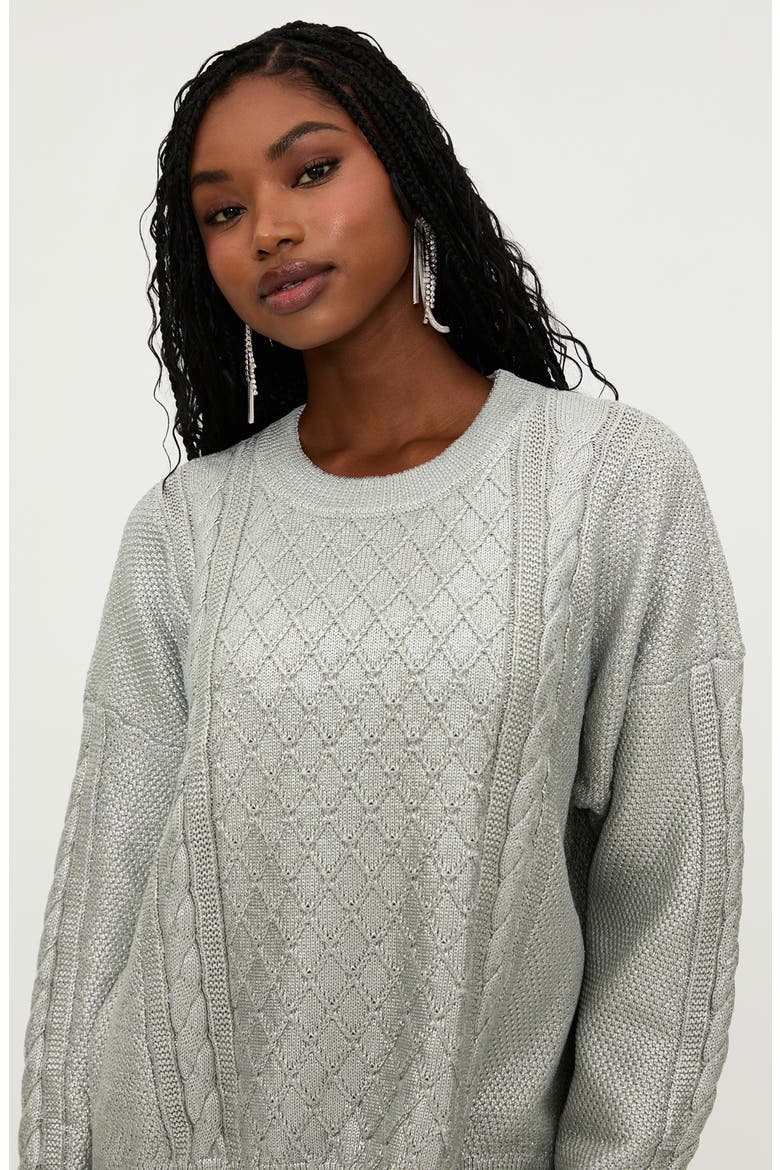 Callie Mix Stitch Metallic Crewneck Sweater, Alternate, color, SILVER SHINE CABLE