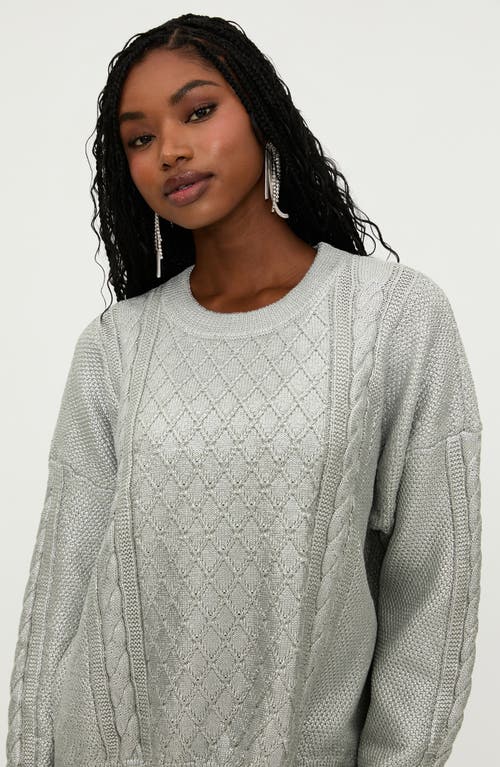 Beach Riot Callie Mix Stitch Metallic Crewneck Sweater In Silver Shine Cable