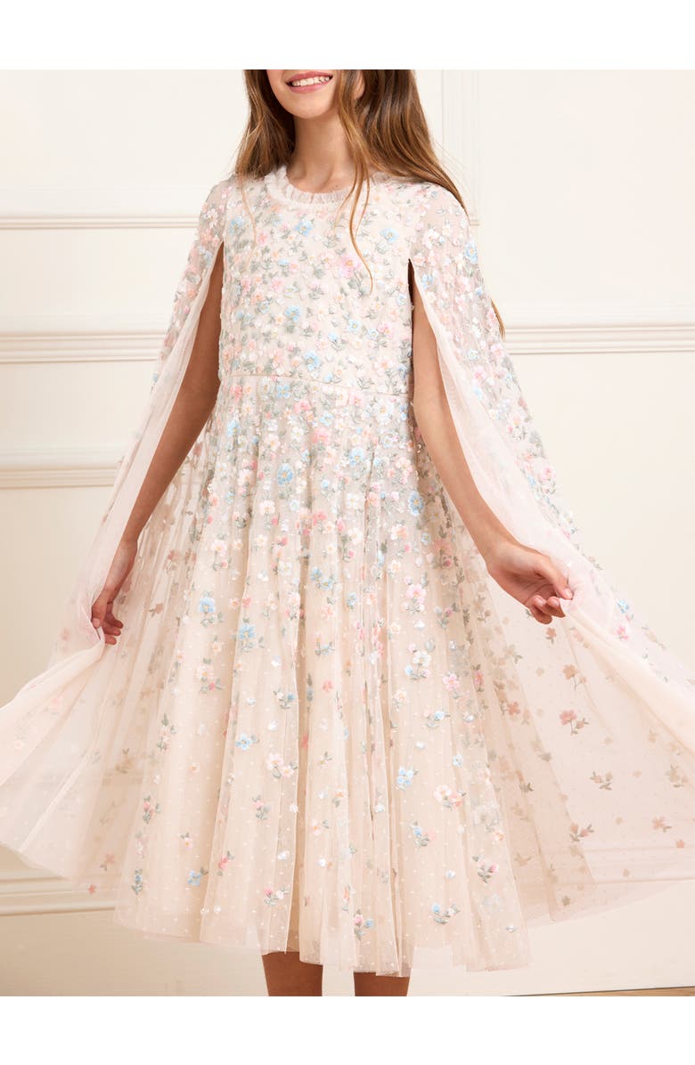 Needle & Thread Dahlia Ditsy Cape Kids Dress, Alternate, color, Cream/Multi