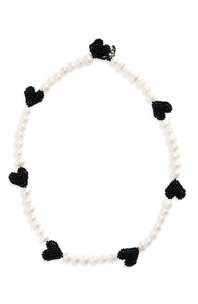 PURA UTZ Freshwater Pearl & Beaded Black Heart Necklace, Main, color, Pearl / Black