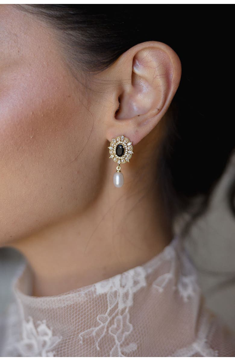 Untamed Petals Gilded Pearl Drop Earrings, Alternate, color, Gold