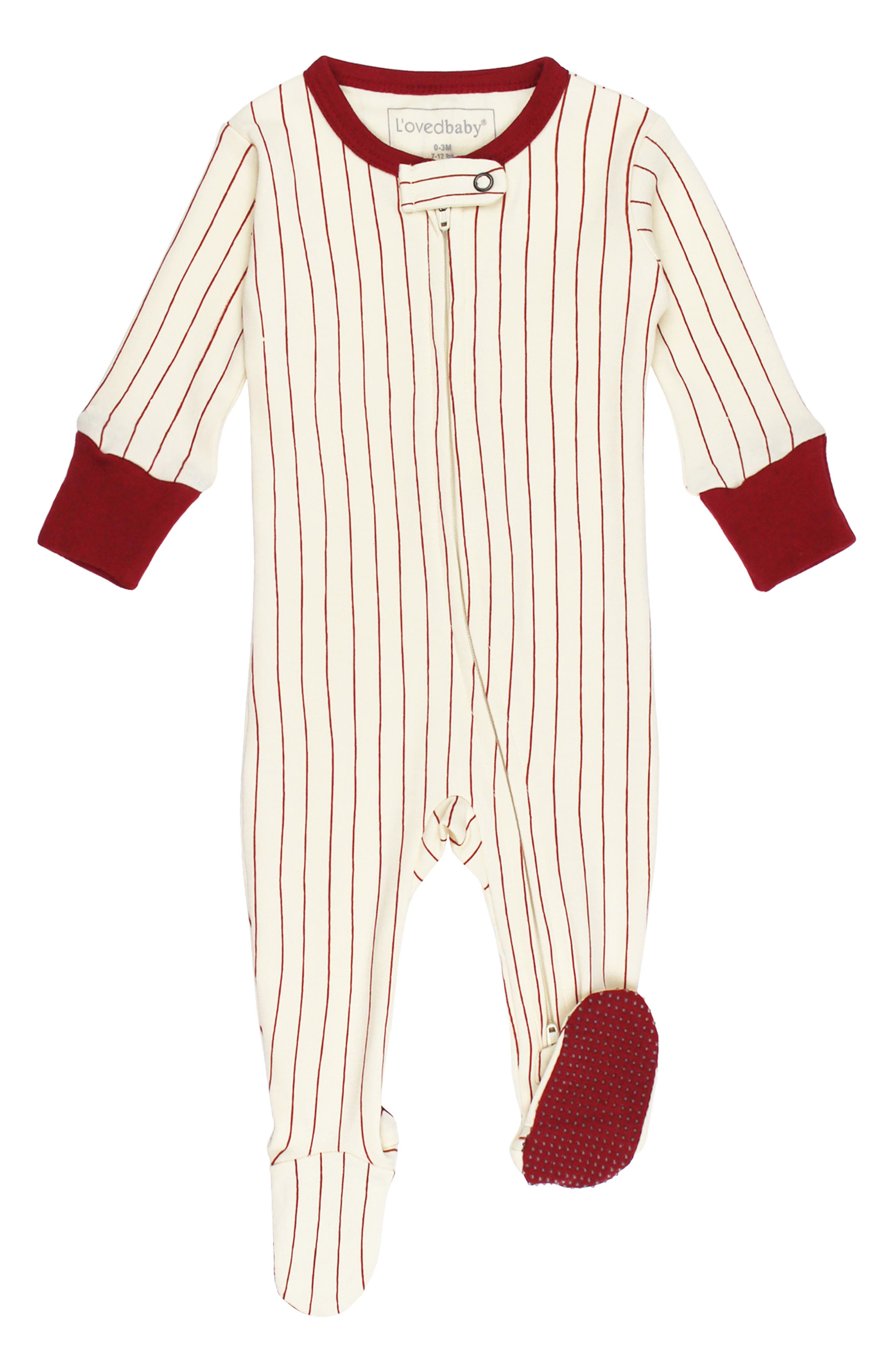 L'Ovedbaby Print Fitted One-Piece Organic Cotton Footie Pajamas in Crimson Pinstripe 