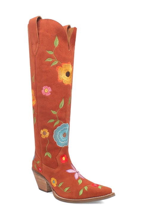 Flower Power Knee High Western Boot (Women) (Narrow Calf)