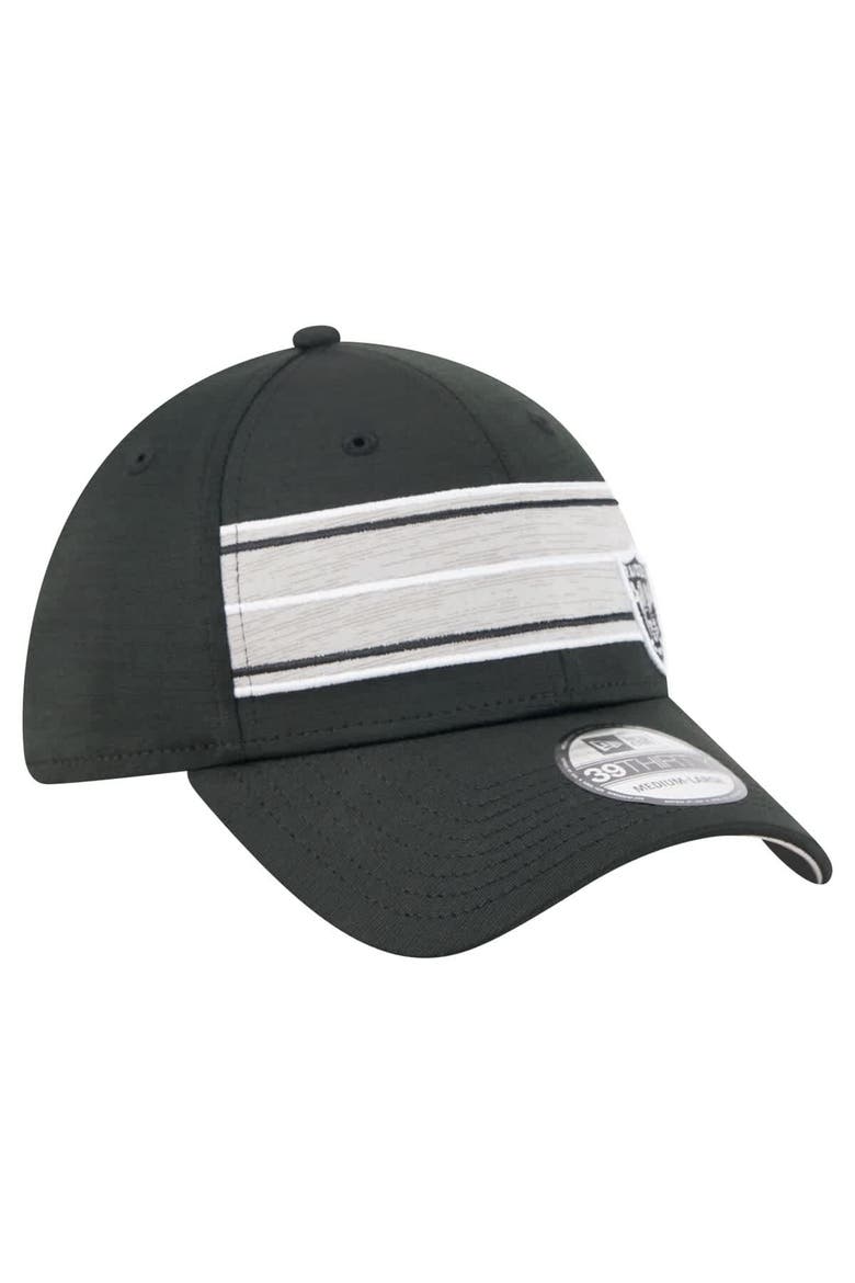 Men's New Era  Black Las Vegas Raiders Stripes 39THIRTY Flex Hat, Alternate, color, Black