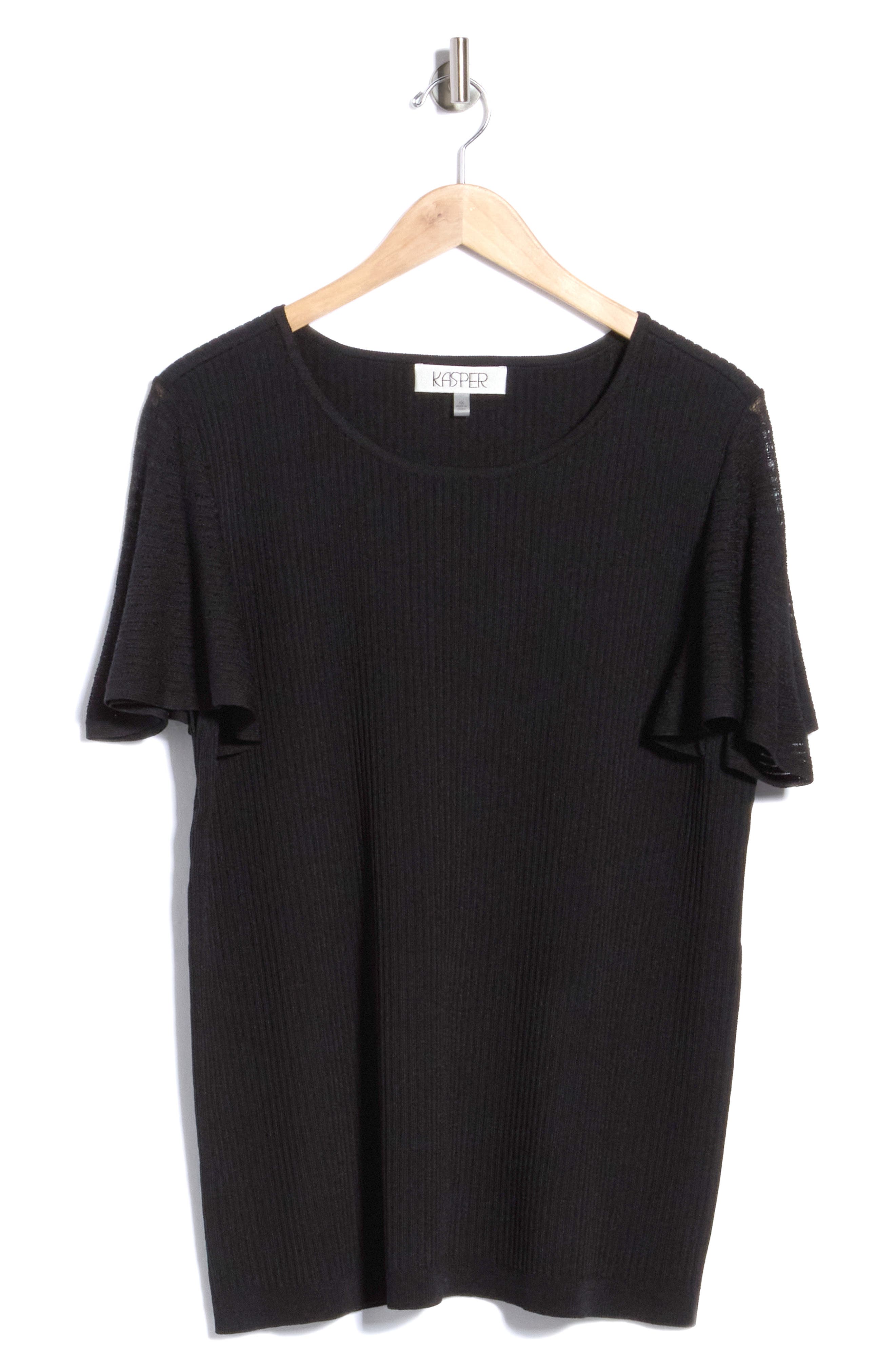 Flutter Sleeve Flat Back Rib Sweater