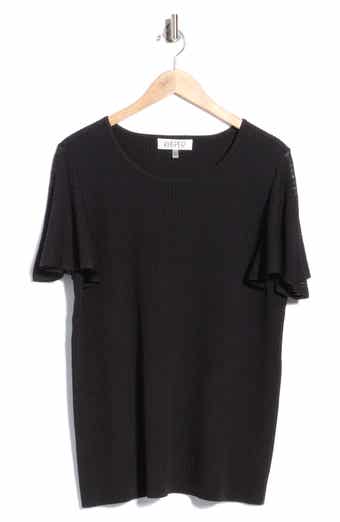Flutter Sleeve Flat Back Rib Sweater