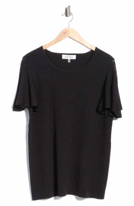 Flutter Sleeve Flat Back Rib Sweater