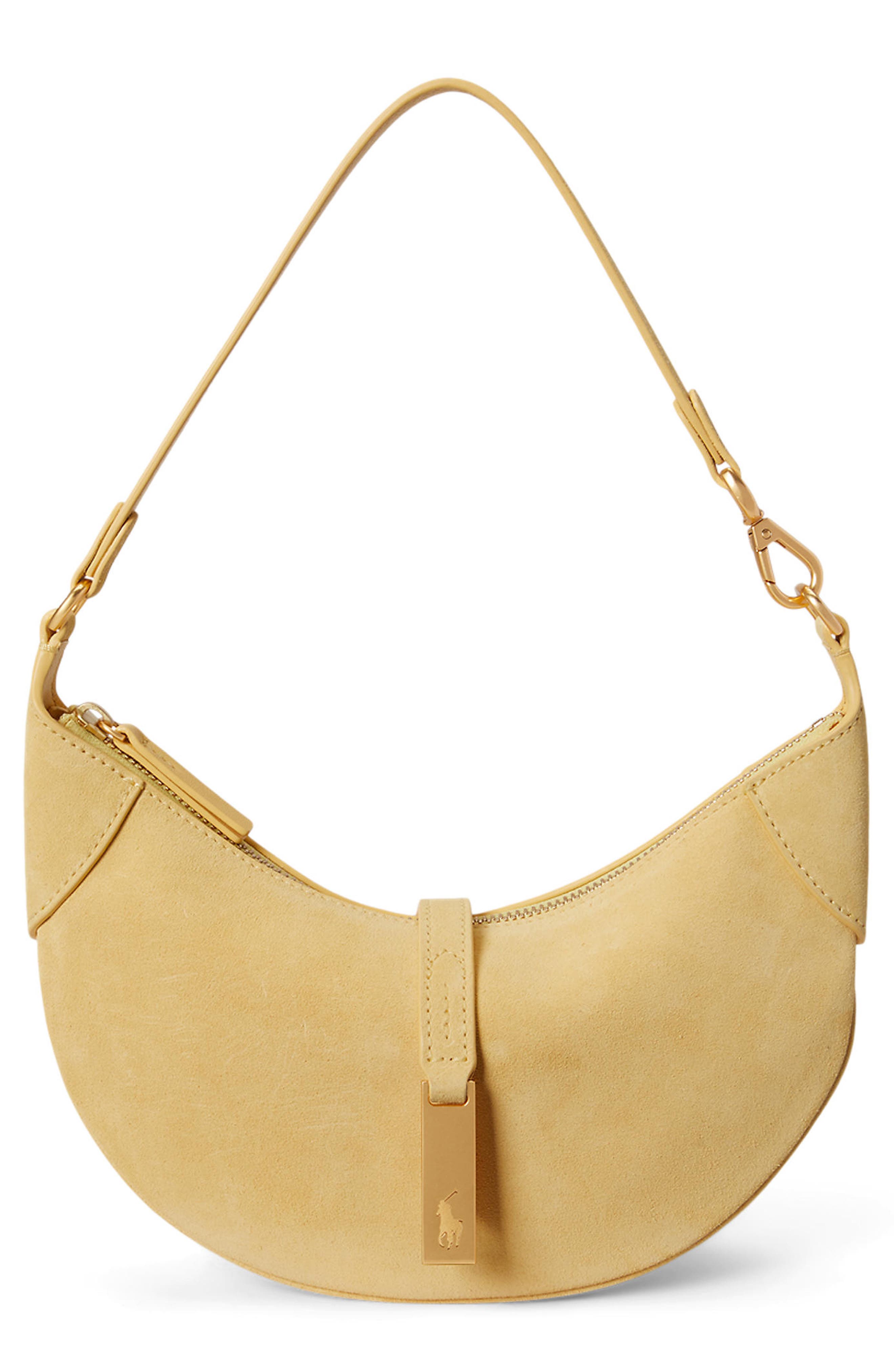 Polo Ralph Lauren Mini Polo ID Suede Shoulder Bag, Main, color, Lemon Meringue