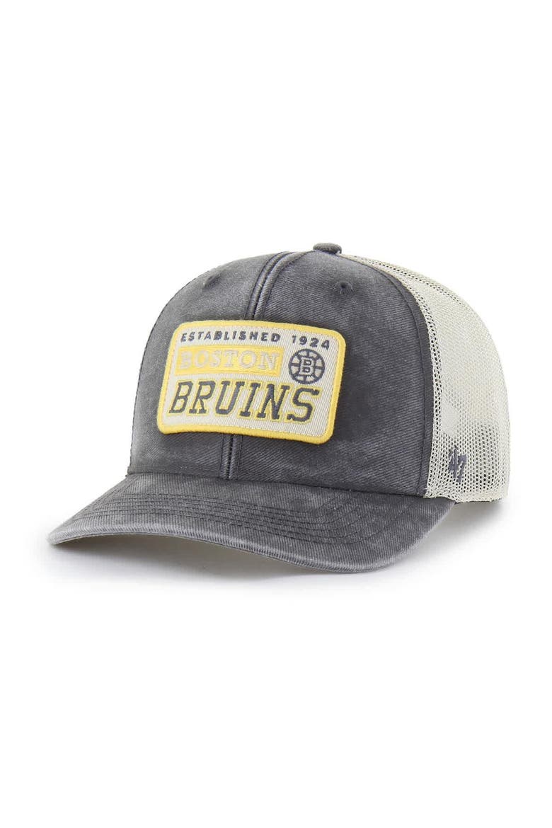 Men's '47 Charcoal Boston Bruins Canteen Pigment Dyed Patch Trucker Adjustable Hat, Main, color, Charcoal