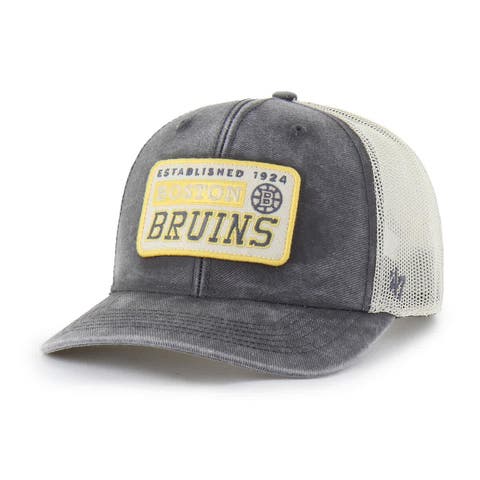Men's '47 Charcoal Boston Bruins Canteen Pigment Dyed Patch Trucker Adjustable Hat