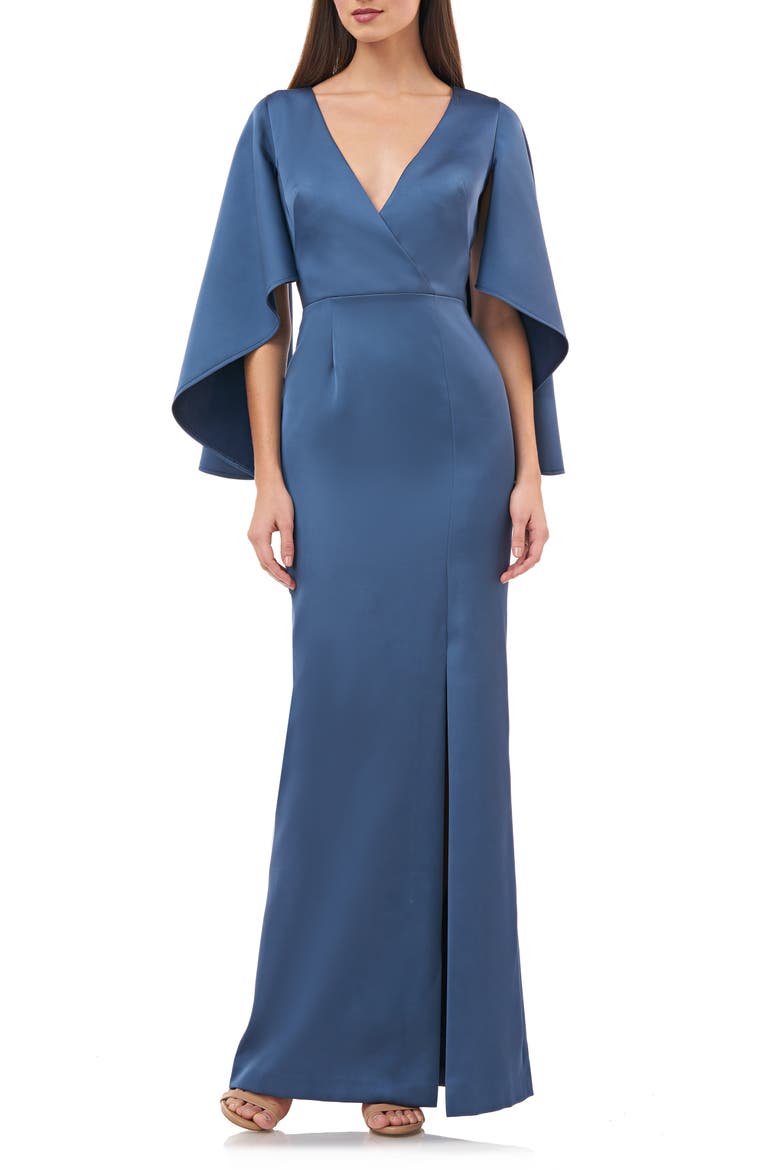 Satin Crepe Trumpet Gown, Main, color, MINERAL NAVY