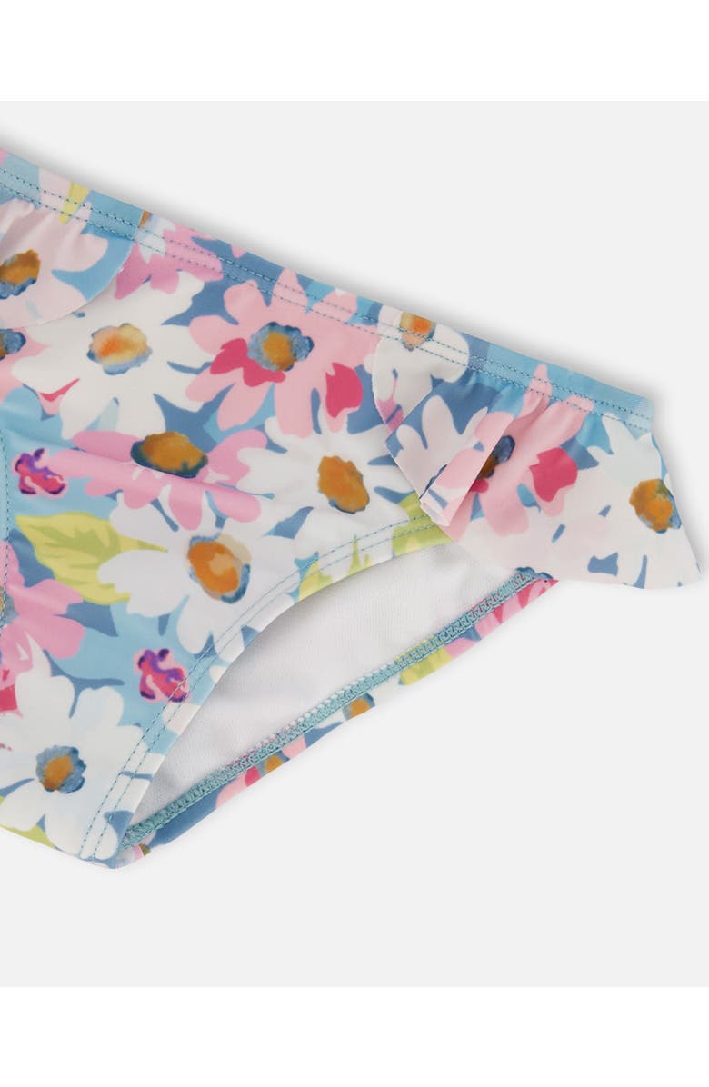 Deux par Deux Girl's Printed Two-Piece Swimsuit With Frills White, Pink, And Green Flowers, Alternate, color, 