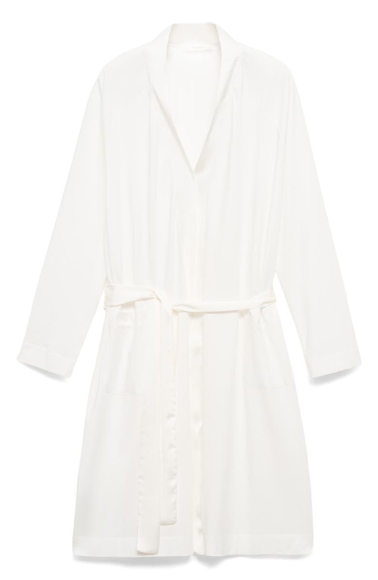 MANGO Satin Trim Cotton Blend Robe, Main, color, White