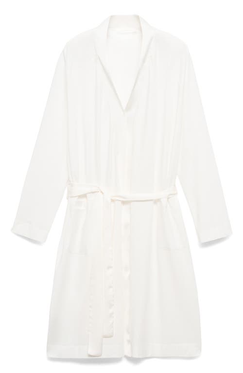 Mango Satin Trim Cotton Blend Robe In White