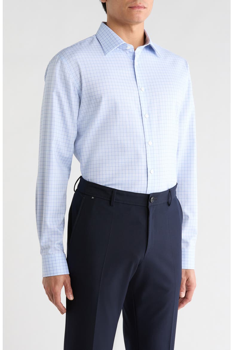 Trim Fit Check Premium Non Iron Cotton Dress Shirt, Alternate, color, BLUE VALERIO GRID