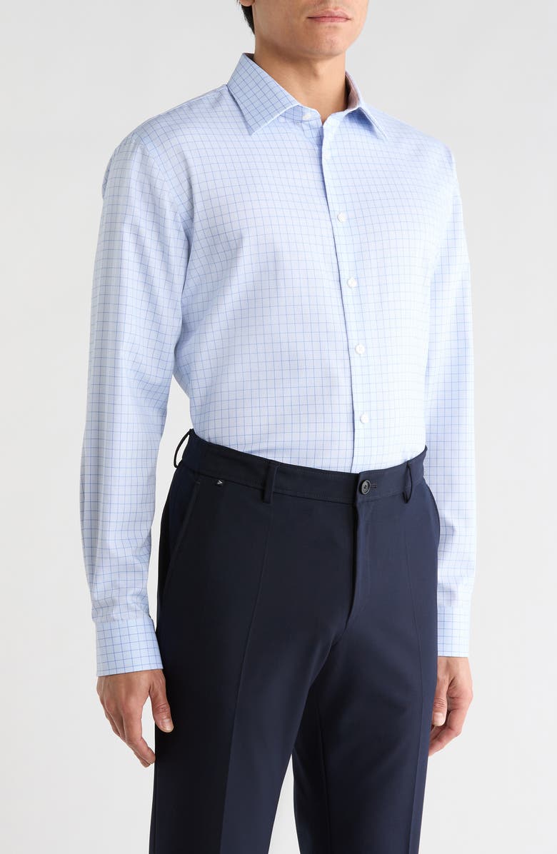 Nordstrom Trim Fit Check Premium Non Iron Cotton Dress Shirt, Alternate, color, Blue Valerio Griddnu