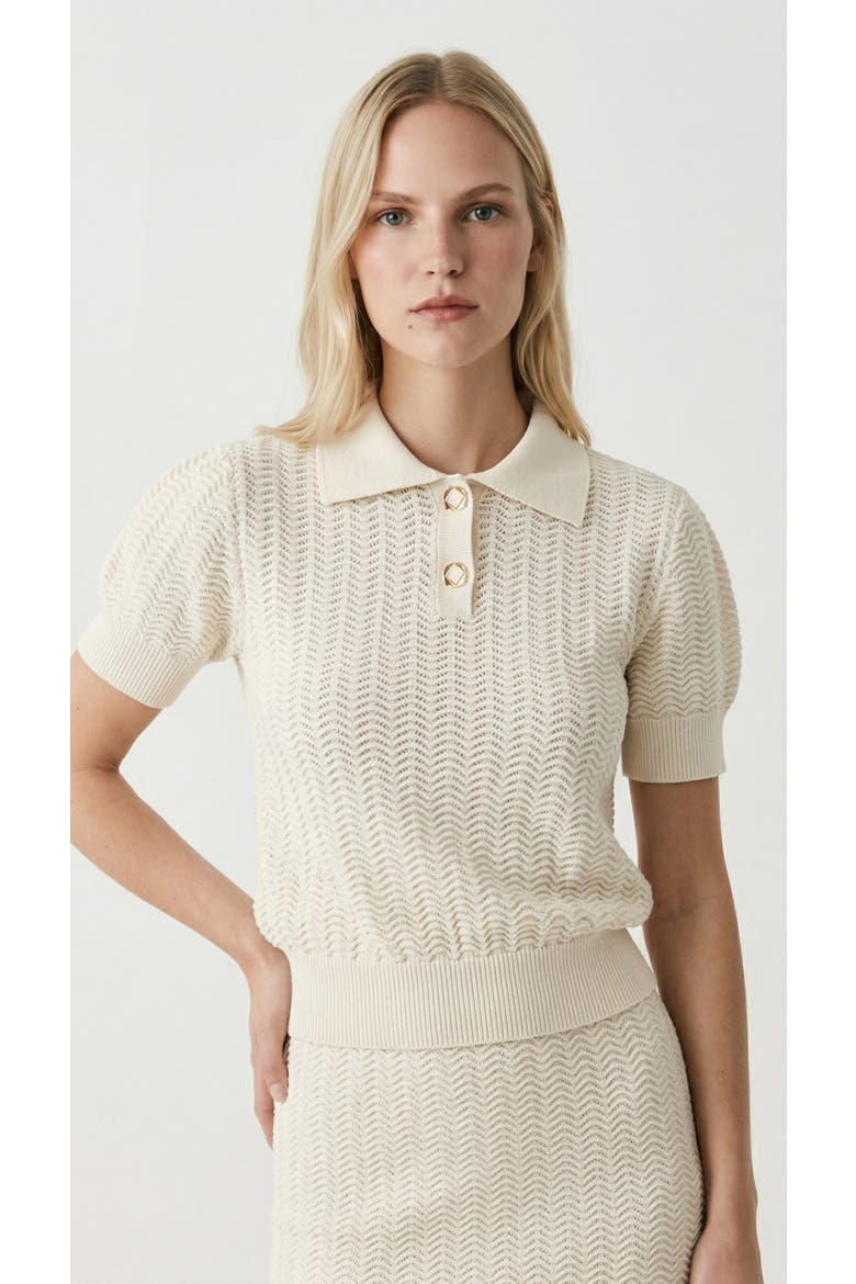 Rachael Polo Short Sleeve Knit Blouse, Alternate, color, Beige
