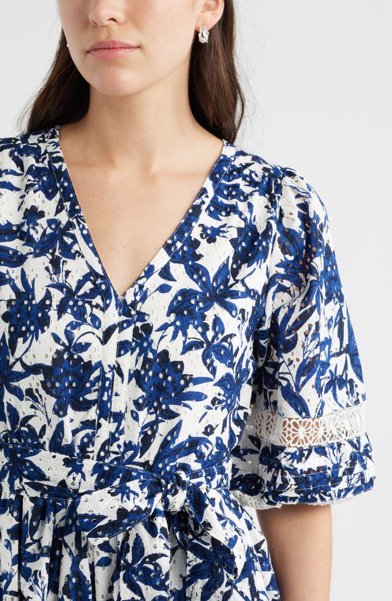 Caslon<sup>®</sup> Eyelet Tie Waist Maxi Dress, Alternate, color, Ivory/ Blue Navy Floral