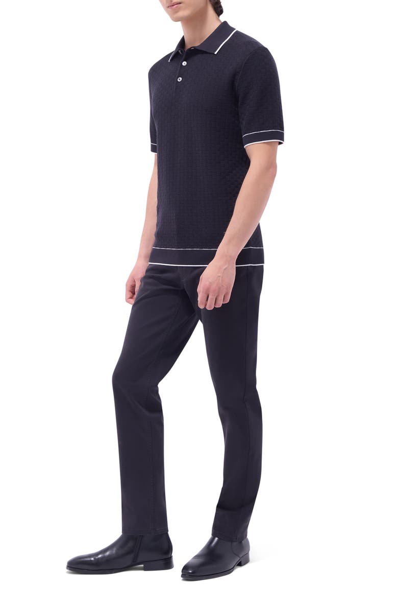 Bugatchi Tipped Contrast Collar Polo Sweater, Alternate, color, Black