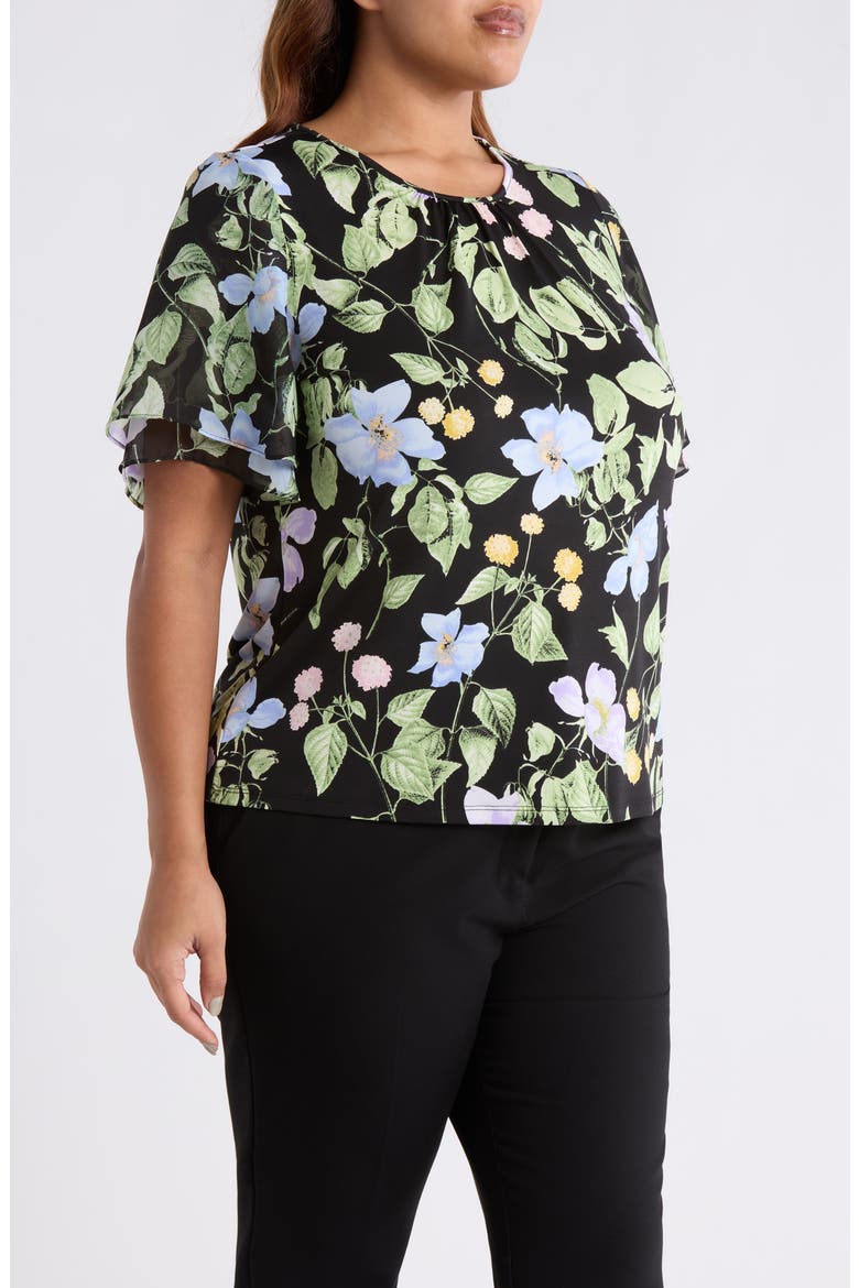 Contrast Flutter Sleeve Top, Alternate, color, BLACK MULTI