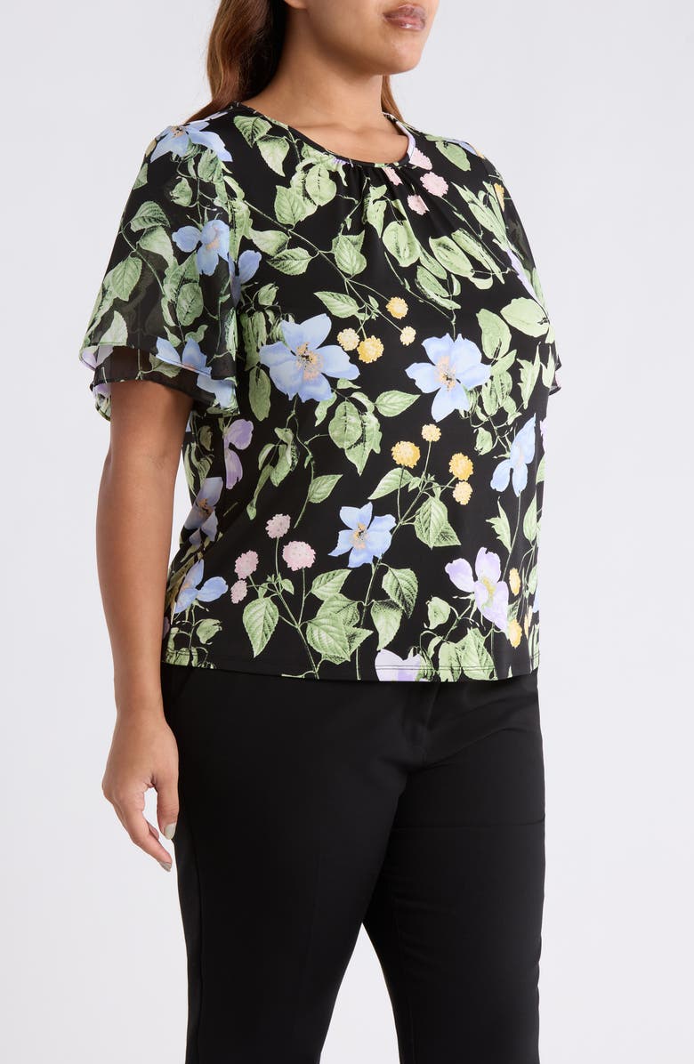 KASPER Contrast Flutter Sleeve Top, Alternate, color, Black Multi