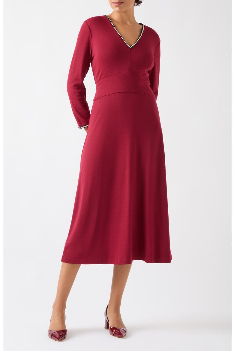 Yvonne Long Sleeve Ponte Midi Dress, Main, color, RED