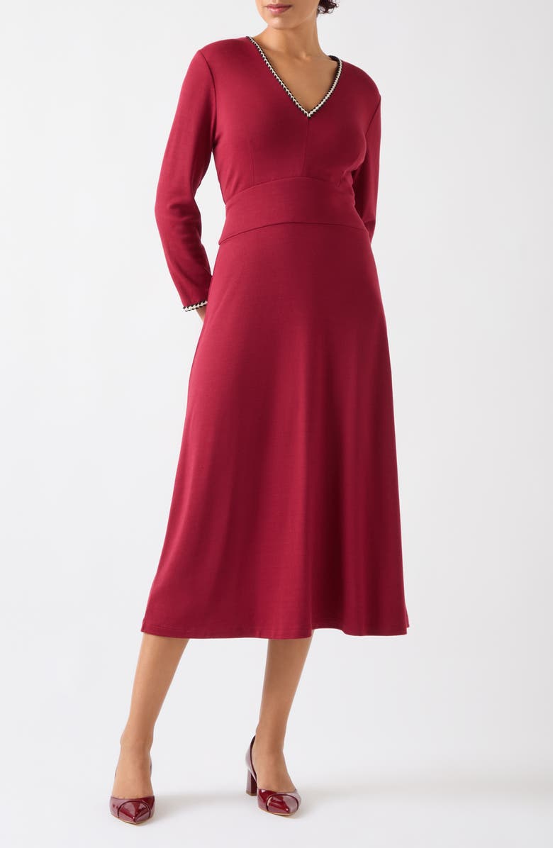 LK Bennett Yvonne Long Sleeve Ponte Midi Dress, Main, color, Red