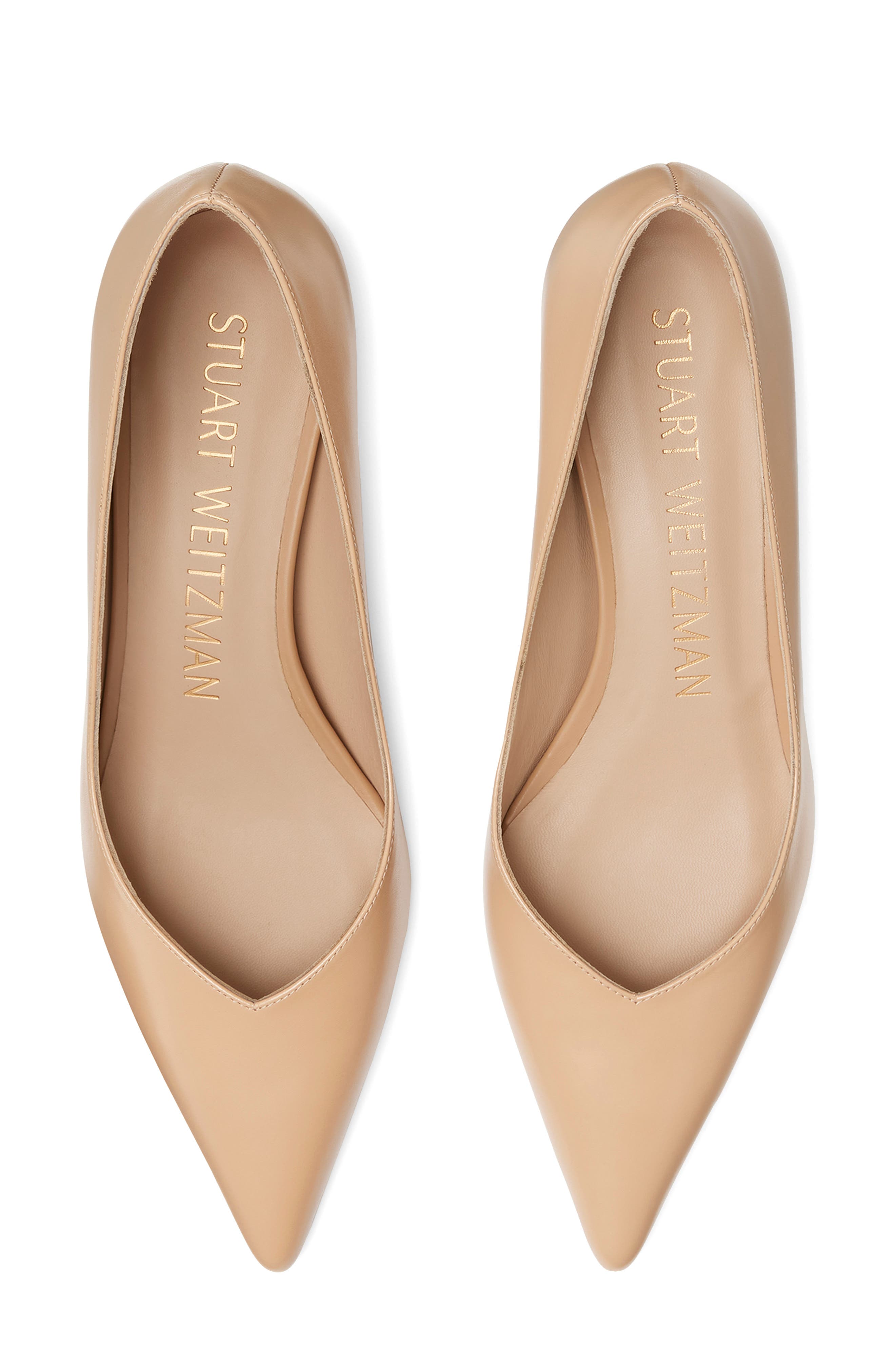 Stuart Weitzman Eva Kitten Heel Pointed Toe Pump, Alternate, color, Adobe
